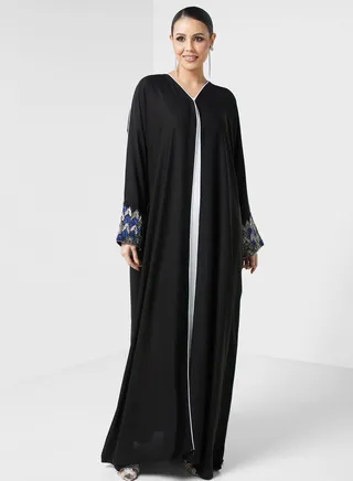 Embroidered V-Neck Abaya 