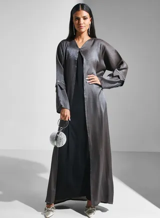 Lace Detail Open Abaya 