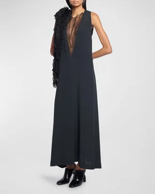 Dapoli Silk Dress with Ruffle Applique