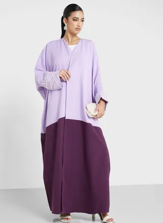 Contrast Detail Embellished Abaya 