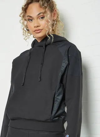 Reverse Weave Mix Hoodie Black 