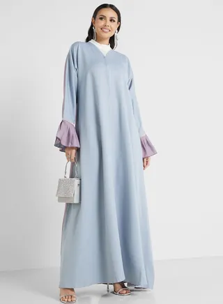 Button Lace Detail Abaya 