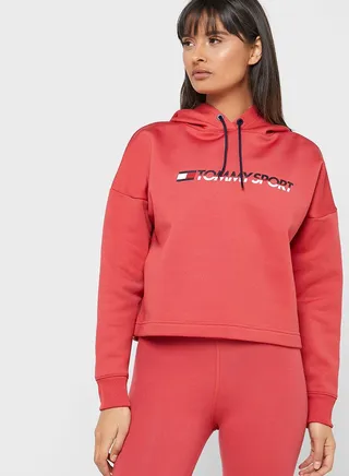 Cropped Fleece Hoodie Red 