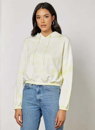 Drawstring Hoodie White/Yellow 