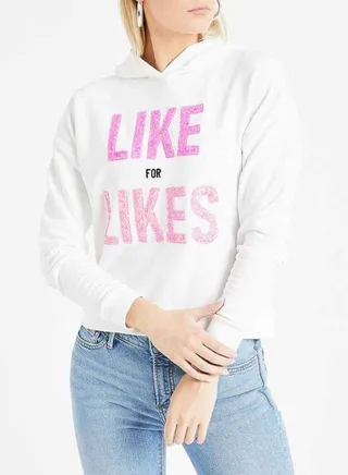 Sequin Like For Likes Hoodie White 