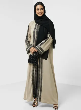 Embroidered High Neck Abaya 