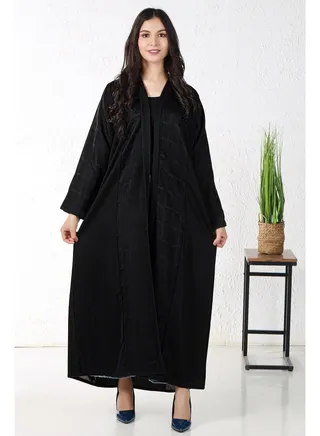 Black abaya with checkered fabric 