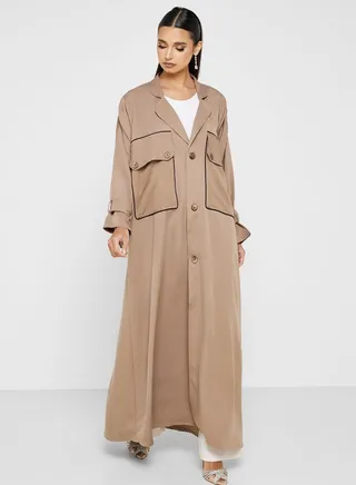 Trench Button Down Abaya With Sheila