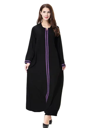 Elegant Round Neck Abaya Violet/Black 