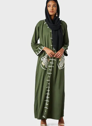 Embroidered Pocket Abaya 