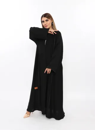 Wrap Around Abaya With A Flap Collar Woven From Elegant Taffeta And Decorated With Buttons On The Front 