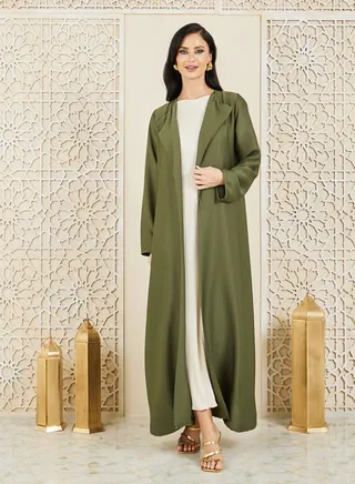 Textured Notch Lapel Neck Abaya