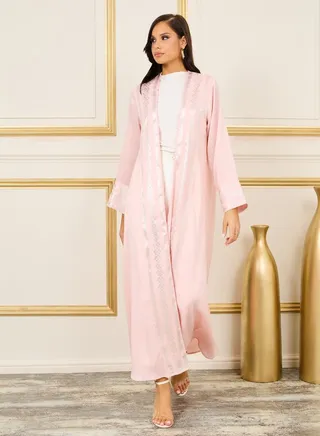 Foil Print Open Front Jalabiya 