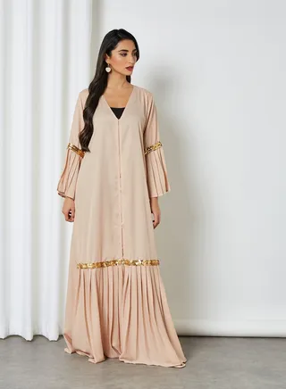 Pleat Detail Abaya Beige 