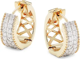 14K Yellow Gold & 0.62 TCW Diamond Huggie Hoop Earrings