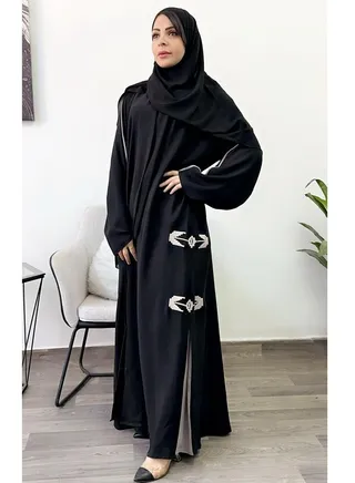 Abaya Sponge-Neck Hand Embroidered with Salona Japan Black 