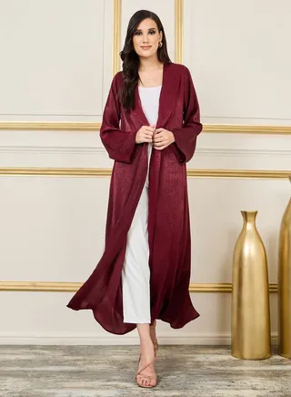 Velvet Collared Front Open Abaya 