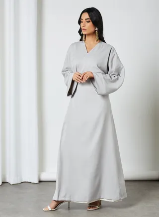 Side-Tie A-Line Abaya Grey 