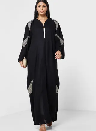 V-Neck Embroidered Abaya 
