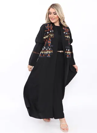 Black abaya with classic embroidery on the front and sleeves 