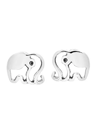 925 Sterling Silver Happy Shiny Elephant Stud Earrings 