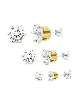 3 - Pairs Sterling Silver Metal Stud Earrings 