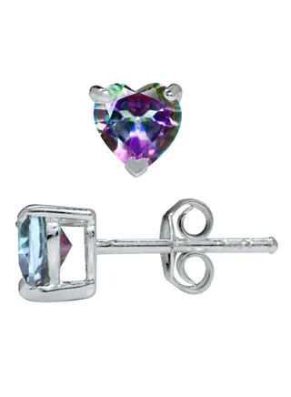 925 Sterling Silver 1.1 Carat Heart Shape Topaz Stud Earrings 