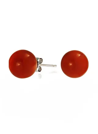 925 Sterling Silver Ball Shape Stud Earrings With Carnelian 