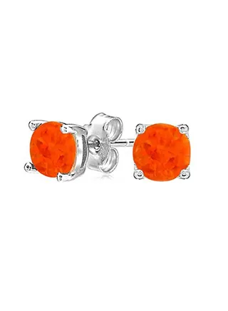 925 Sterling Silver Mexican Fire Opal  Solitaire Stud Earrings 