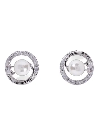 Silver 925 Round With Pearl Studs 