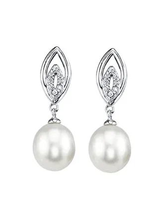 925 Sterling Silver Cubic Zirconia And Pearl Studded Earrings 