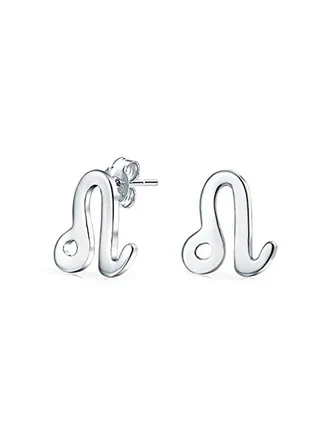 925 Sterling Silver Leo Zodiac Sign Stud Earrings 