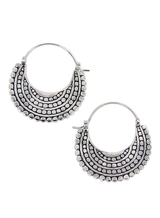 925 Sterling Silver Moon Sea Catch Hoop Earrings 