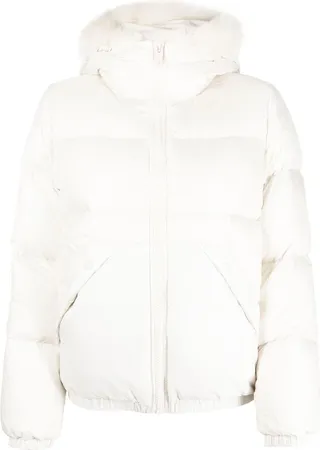 Lambswool-Trim Short Hooded Down Jacket