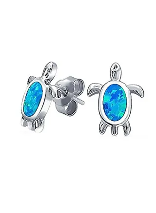 Sterling Silver Opal Inlay Nautical Sea Turtle  Studs 