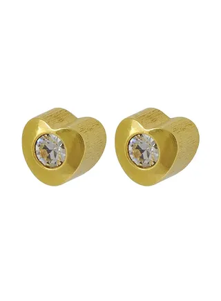 3MM Heart-Lite With Crystal 24K Pure Gold Plated Ear Studs 