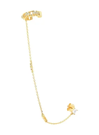 Stone Band 21K Gold Chain-Link Hoop Earring 