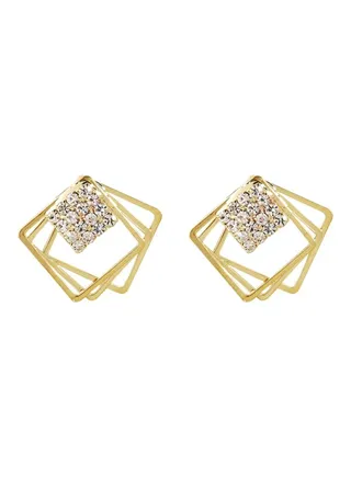 Stone Studded Geometric Shape Stud Earrings 