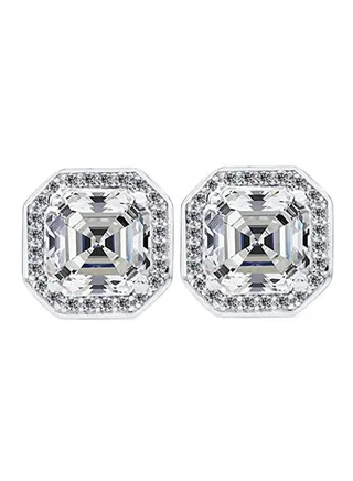 Asscher Cut Halo Swarovski Zirconia Sterling Silver Earrings 