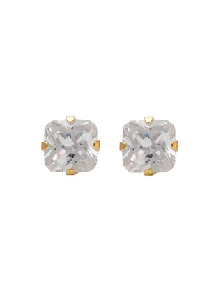5*5MM Cubic Zirconia Princess Cut 24K Pure Gold Plated Ear Studs 