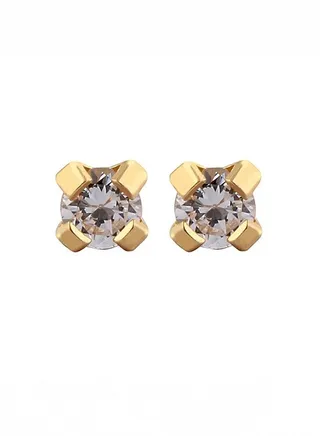 2MM Cubic Zirconia 24K Pure Gold Plated Ear Studs 