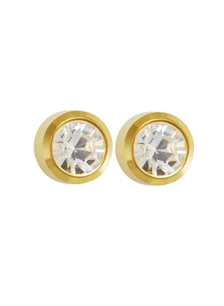 4MM April – Crystal Bezel 24K Pure Gold Plated Ear Studs 