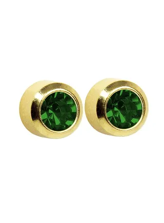 3MM May – Emerald Bezel 24K Pure Gold Plated Ear Studs 