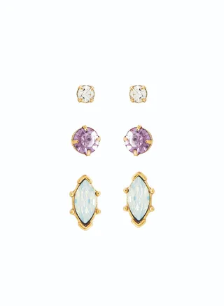 Set of 3 Gemstone Stud Earrings 