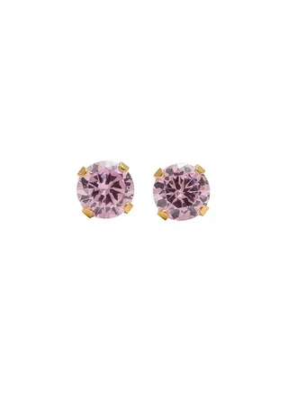 6MM Cubic Zirconia Pink 24K Pure Gold Plated Ear Studs 