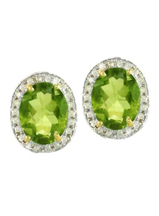 18 Karat Gold Genuine Oval Cut Peridot Genuine Diamonds Earrings 