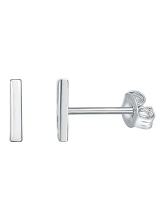 14 Karat White Gold Plated Mini Bar Stud Earrings 