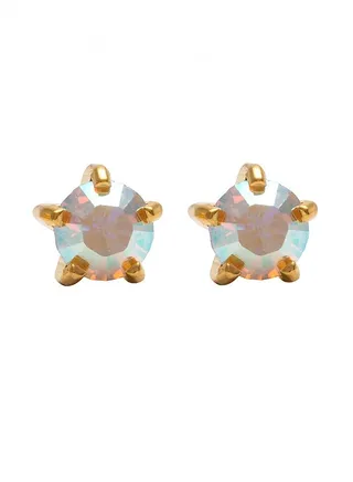 4MM Rainbow Crystal 24K Pure Gold Plated Ear Stud 