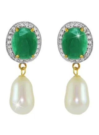 18 Karat Diamonds Studded Pearl Earrings 
