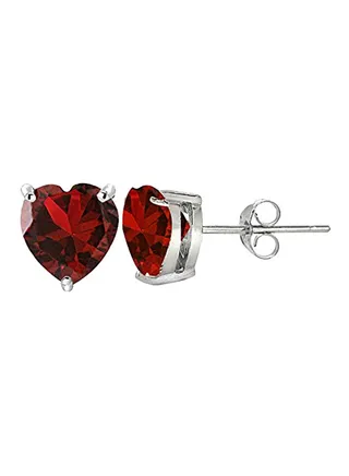 925 Sterling Silver Ruby Studded Heart Stud Earrings 